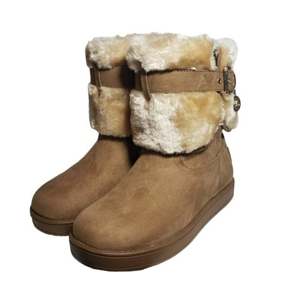 G by Guess Adlea Medium Brown Fabric Boots with Faux Fur Lining Sz 5M - Picture 4 of 9